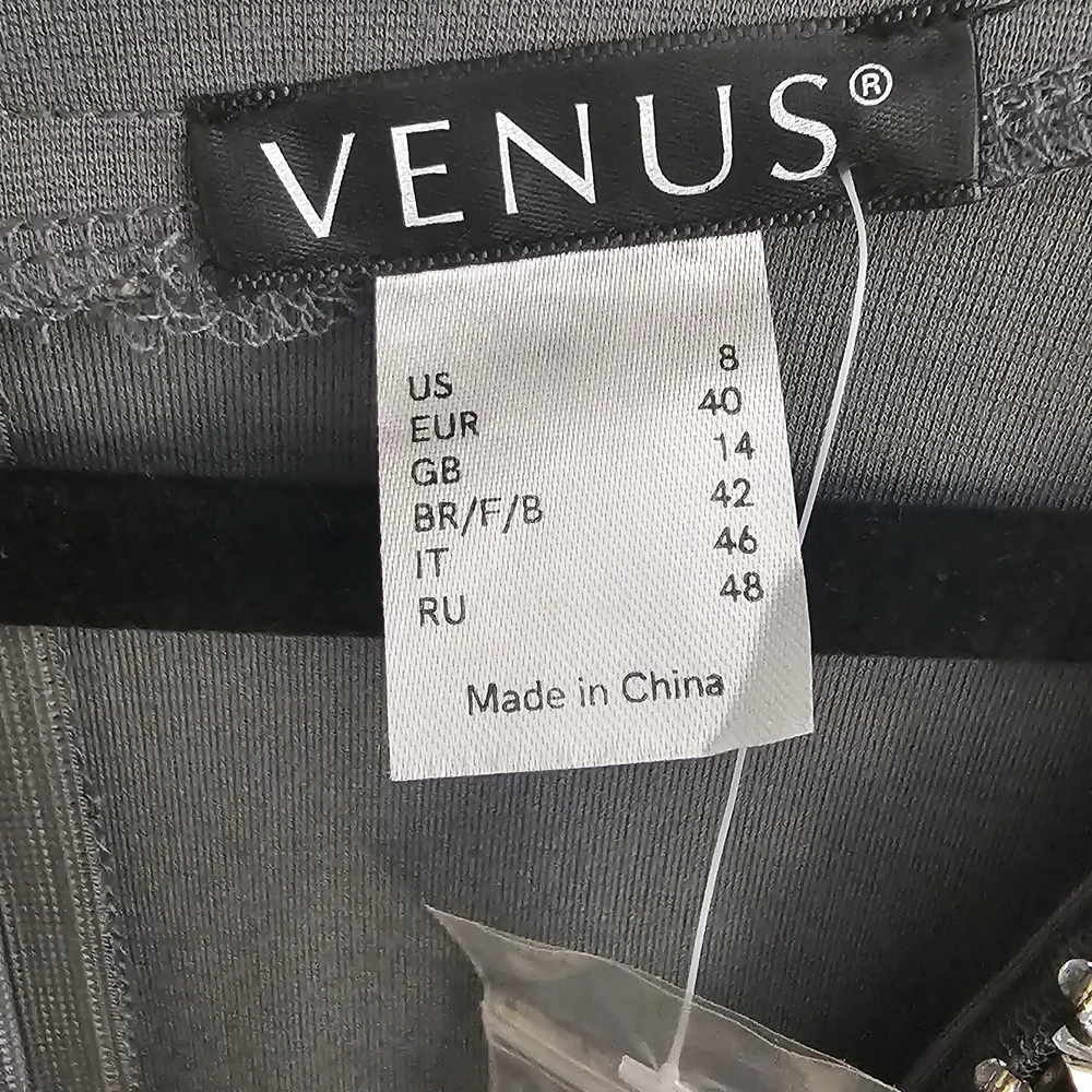 VENUS NWT Dress 8 Gray Long Sleeve Plunge Babydoll - Picture 8 of 10